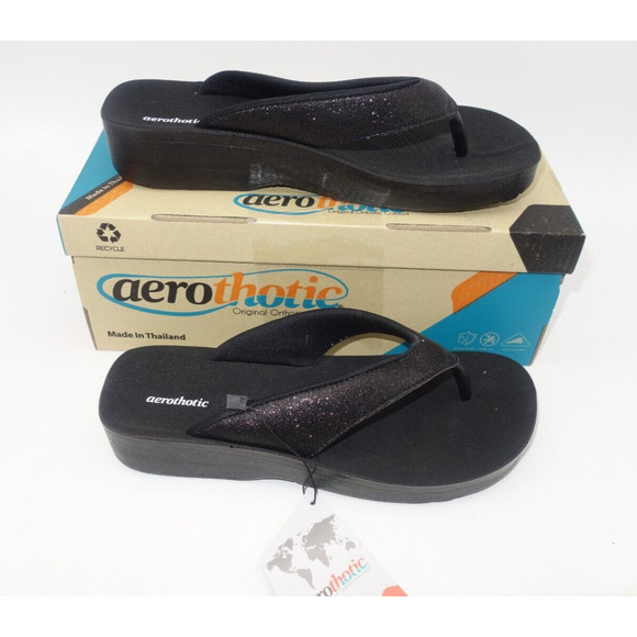 NEW Aerothotic Mellow Vibe Orthotic Flip Flop Sandals Black Women's 6 - Picture 1 of 7